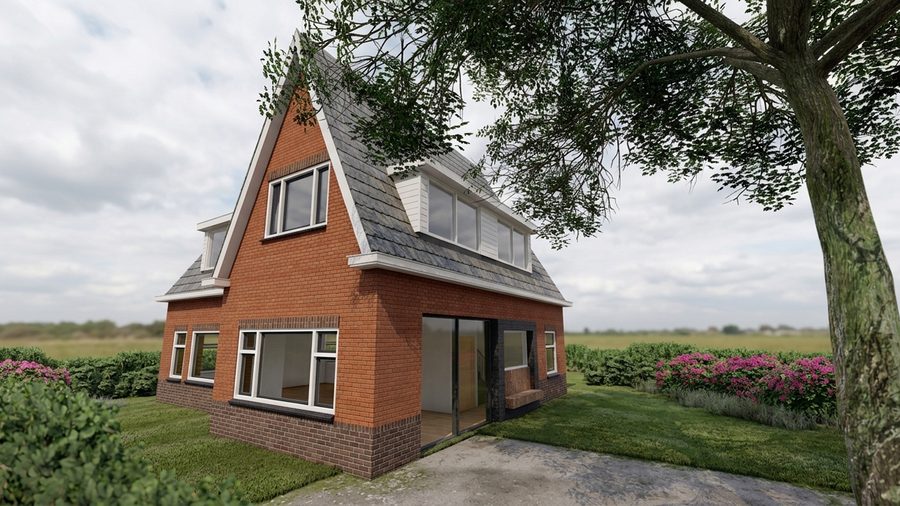 Jaren-dertig woning aan de Stationsweg in Zuidlaren met steile kap en donkere dakpannen
