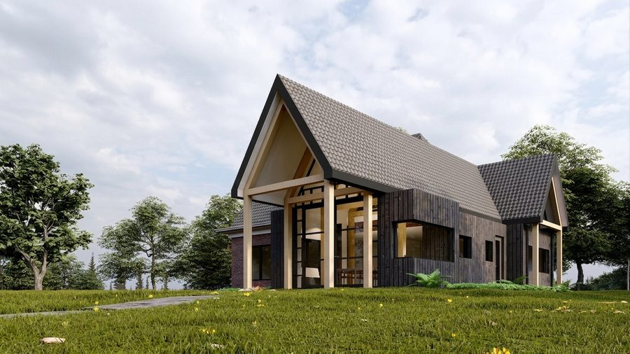 Houten aanbouw met een glazen topgevel aan een woning aan de Annerstreek in Annen