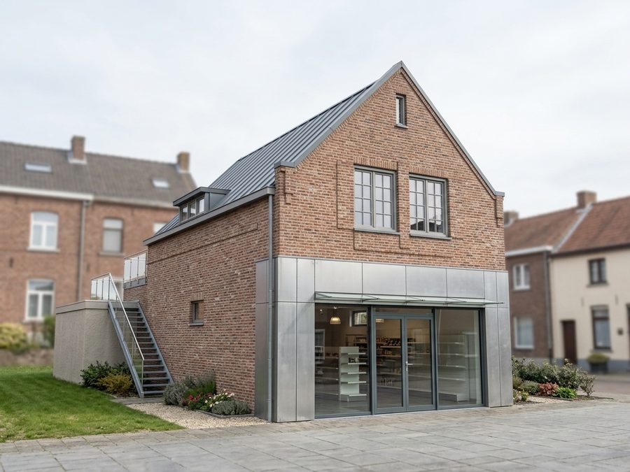 Cafetaria in Gorredijk met een nieuwe pui en luifel onder een bestaande kap