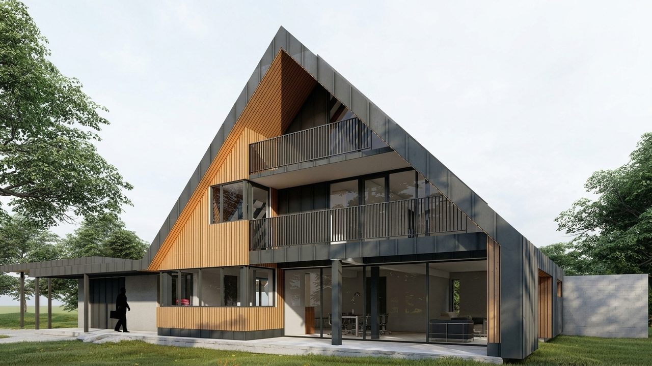 Woning aan de Gezellelaan in Groningen met een steile kap in donker metaal en houten panelen
